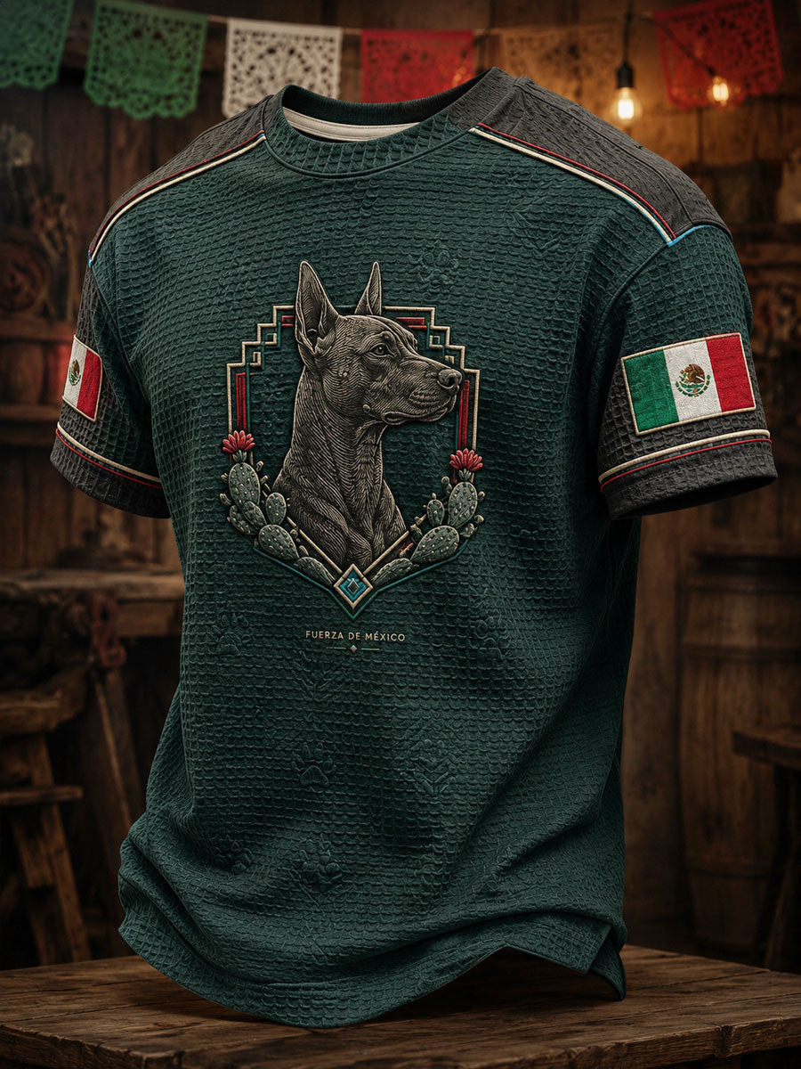 Camiseta de waffle estampada con diseño del Día de la Independencia de México para hombre