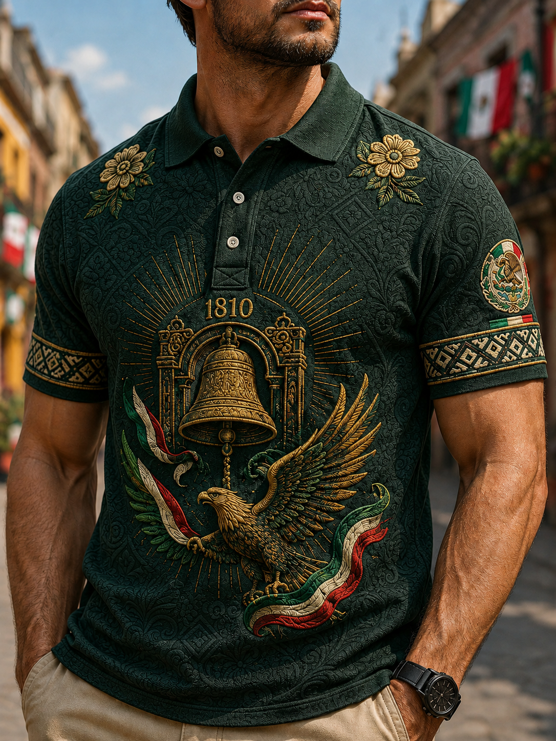 Camisa de manga corta para hombre del Día de la Independencia de México