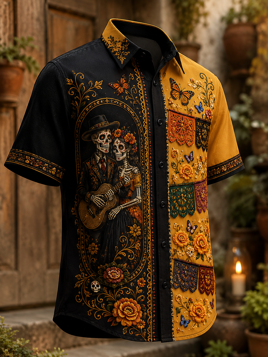 Camiseta de manga corta con estampado artístico del Día de los Muertos para hombre
