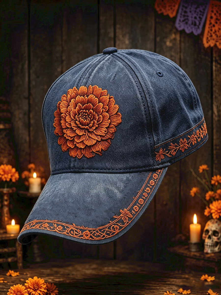 Sombrero unisex con estampado floral del Día de los Muertos mexicano