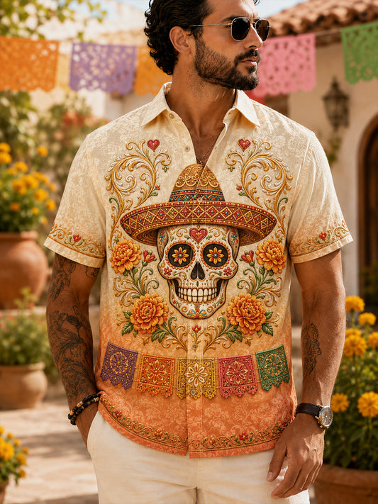 Día de México de los hombres de los muertos camisa casual manga corta