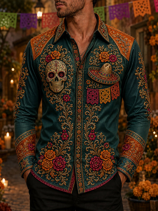 Camisa de waffle para hombre con diseño del Día de los Muertos de México