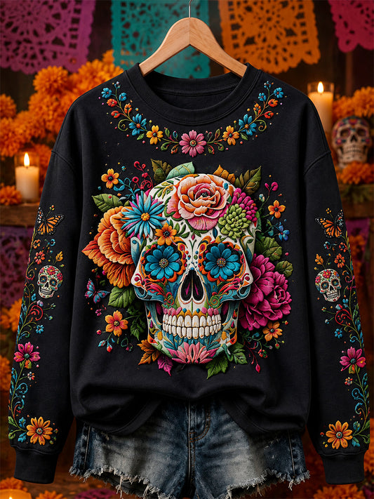 Sudadera casual con estampado de calavera del Día de la Muerta para mujer