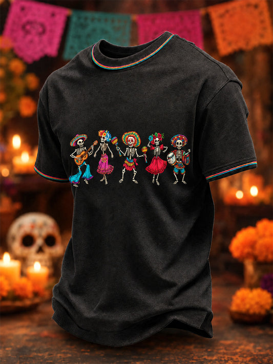 Camiseta casual con estampado de cráneo muerto para hombre