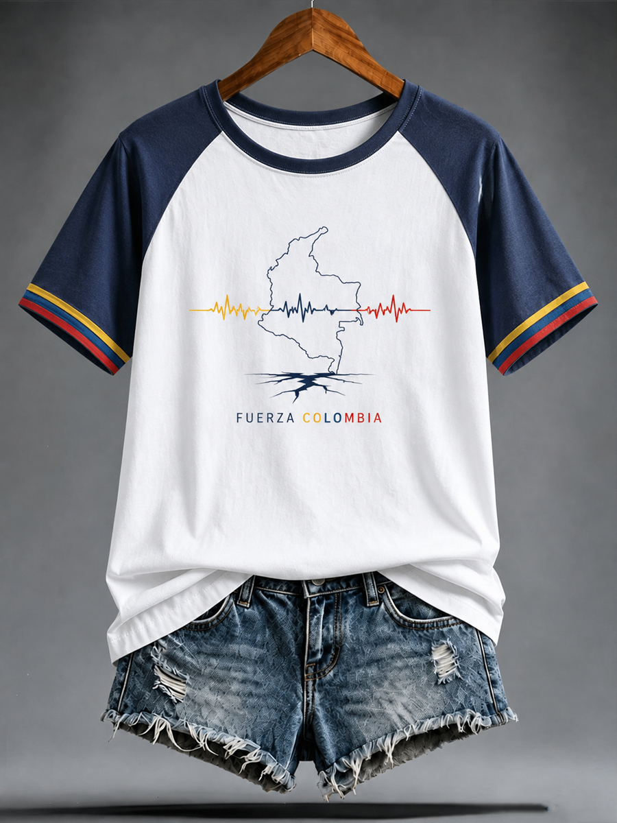 Camiseta manga corta cuello redondo Colombia Strong Pray For Colombia para mujer