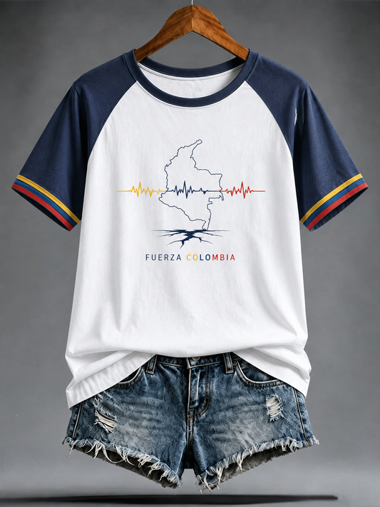 Camiseta manga corta cuello redondo Colombia Strong Pray For Colombia para mujer