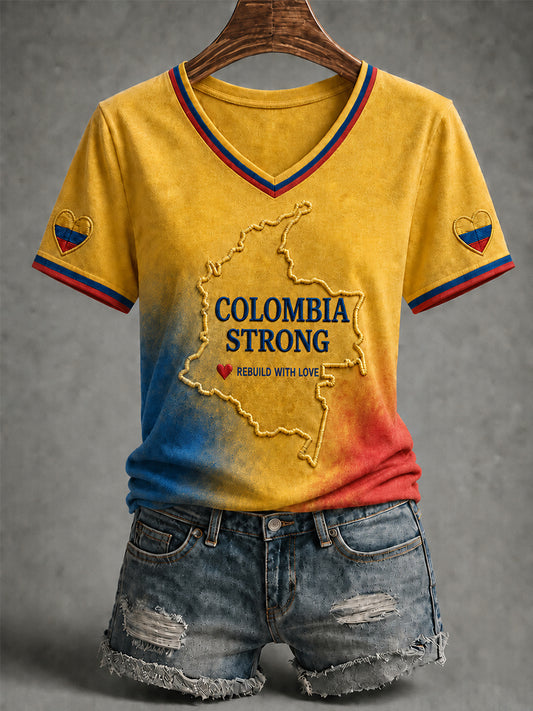Mujer Colombia Strong Pray For Colombia V-Neck Tee