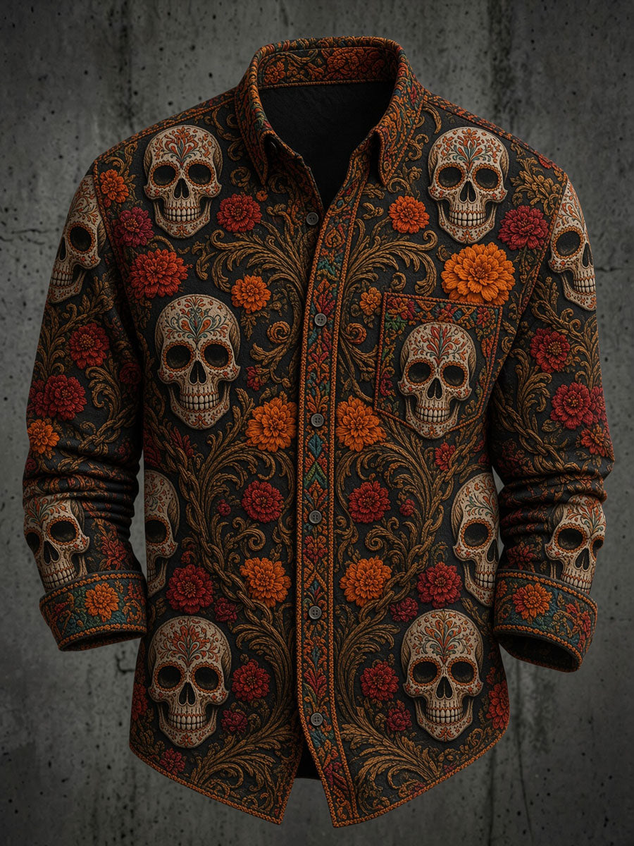 Camisa casual con estampado de cráneo de los hombres muertos