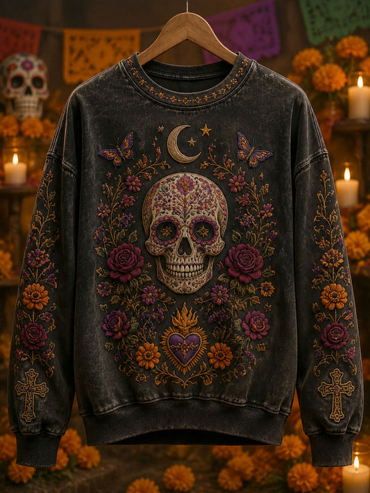 Sudadera casual con estampado de cráneo de día de los muertos para mujer