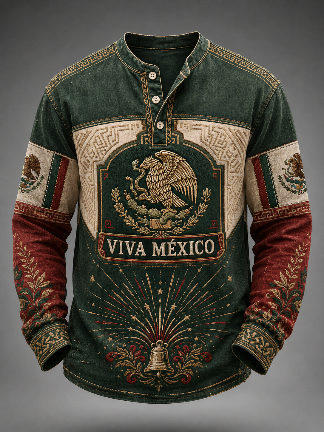 Camiseta casual de botones para el Día de la Independencia de México, para hombre