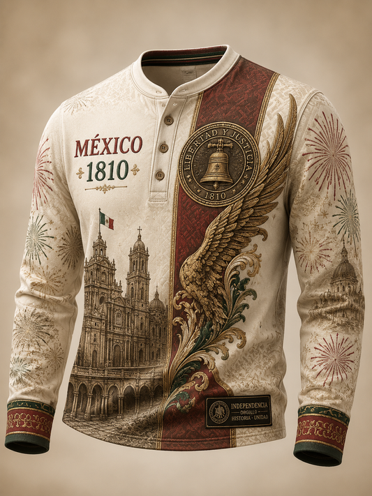 Camiseta casual de botones para el Día de la Independencia de México, para hombre