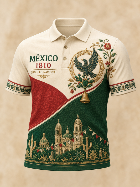 Camisa de manga corta para el Día de la Independencia de México, para hombre