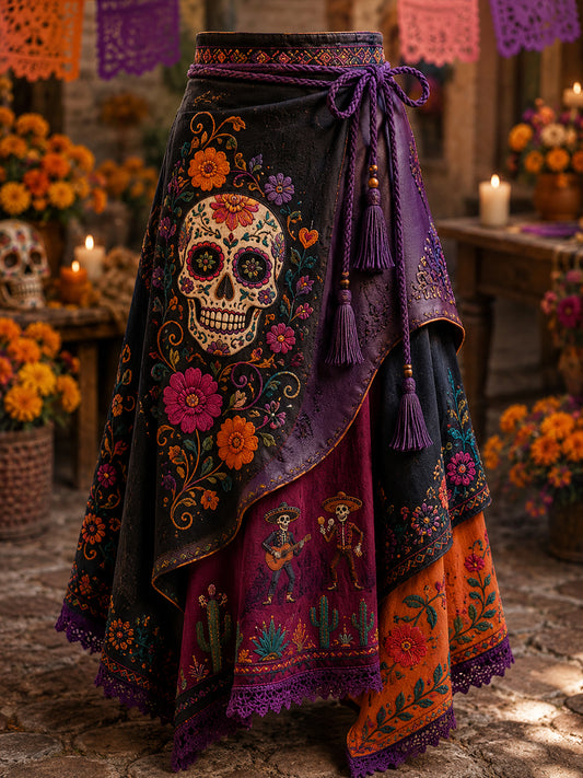 Falda irregular estampada del día de los muertos de México para mujer