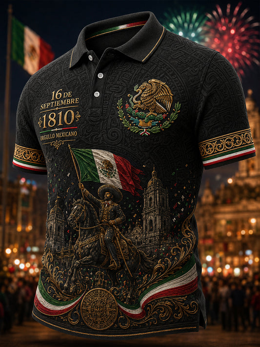 Camisa de manga corta para el Día de la Independencia de México, para hombre