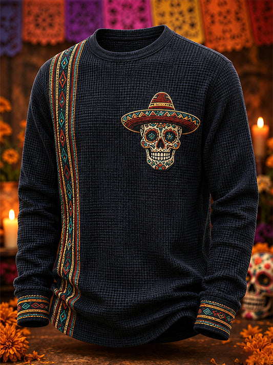 Hombres México Día de los muertos impresión del arte casual sudadera waffle