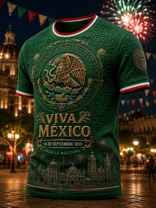 Camisa de manga corta para el Día de la Independencia de México, para hombre