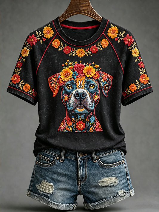 Día de la mujer de la planta muerta y flor patrón impreso casual camiseta de manga corta
