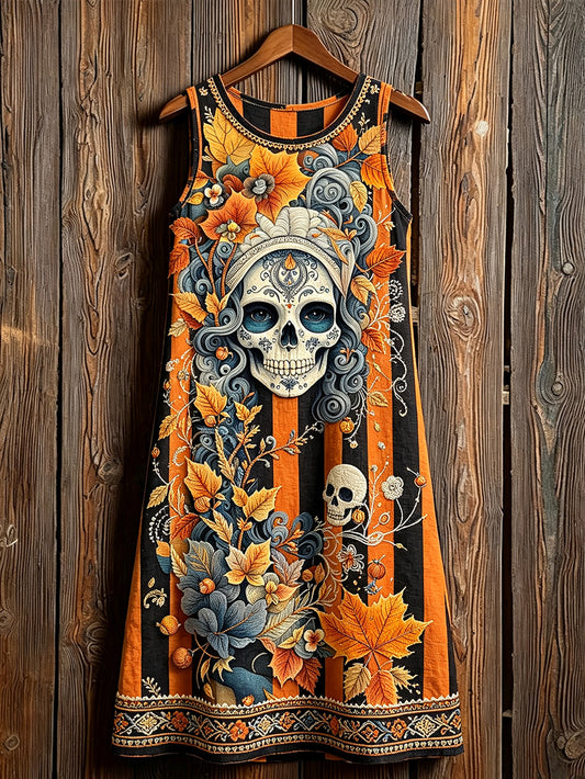 El día de las mujeres de la planta muerta y el patrón de flores imprimieron los vestidos sin mangas ocasionales