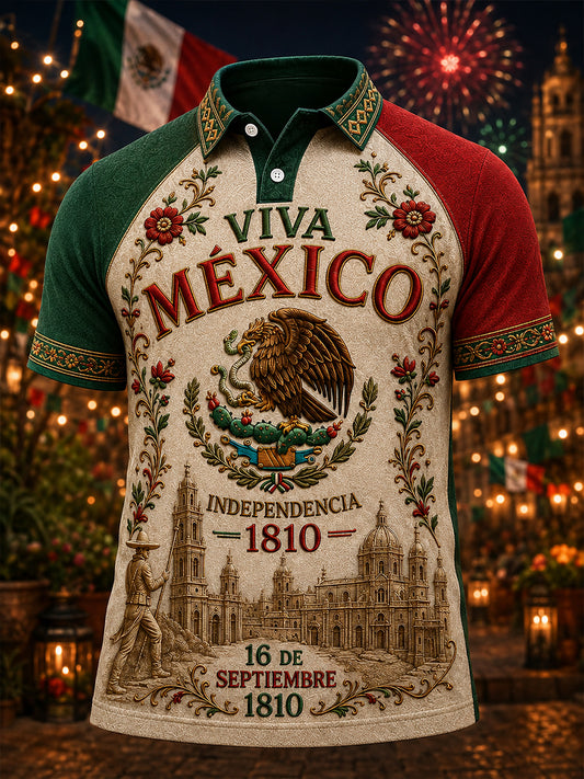 Camisa polo mexicana de la impresión del arte del día de la independencia de los hombres