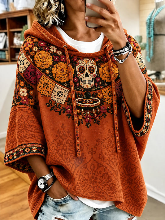 Sudadera con capucha de manga corta para mujer, Día de Muertos de México