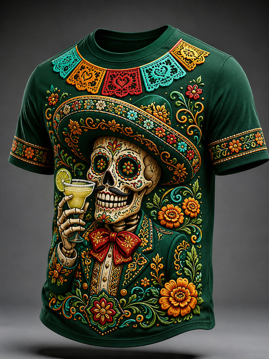 Camiseta de manga corta para hombre con diseño del Día de los Muertos de México