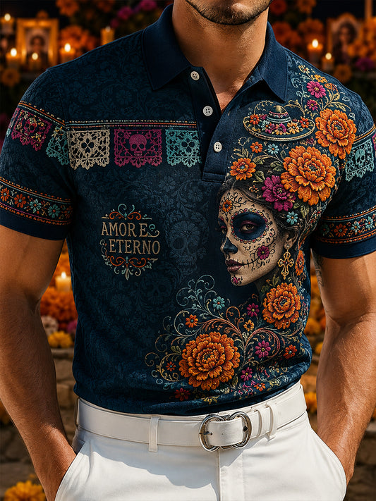 Camiseta de manga corta para hombre con diseño del Día de los Muertos de México