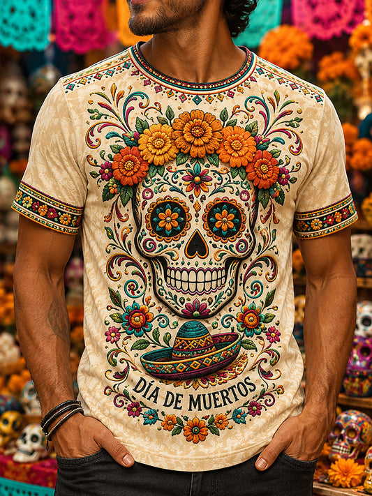 Camiseta de manga corta para hombre del Día de Muertos de México
