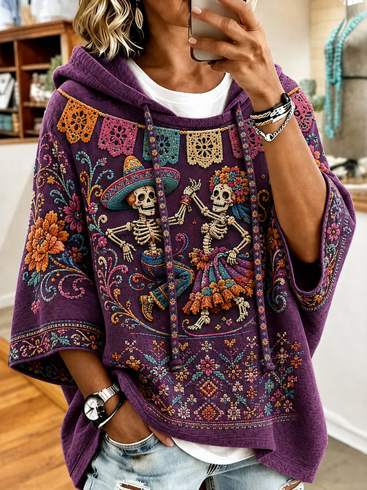 Sudadera con capucha manga corta para mujer del Día de los Muertos de México