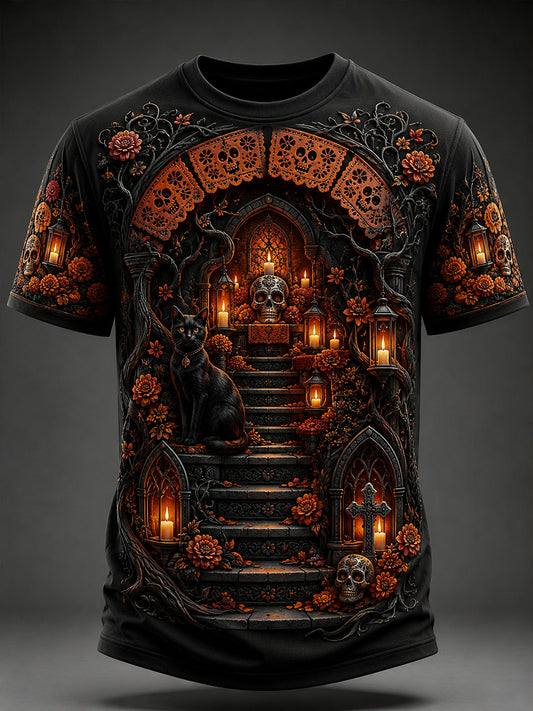 Camiseta de manga corta para hombre con diseño del Día de los Muertos de México