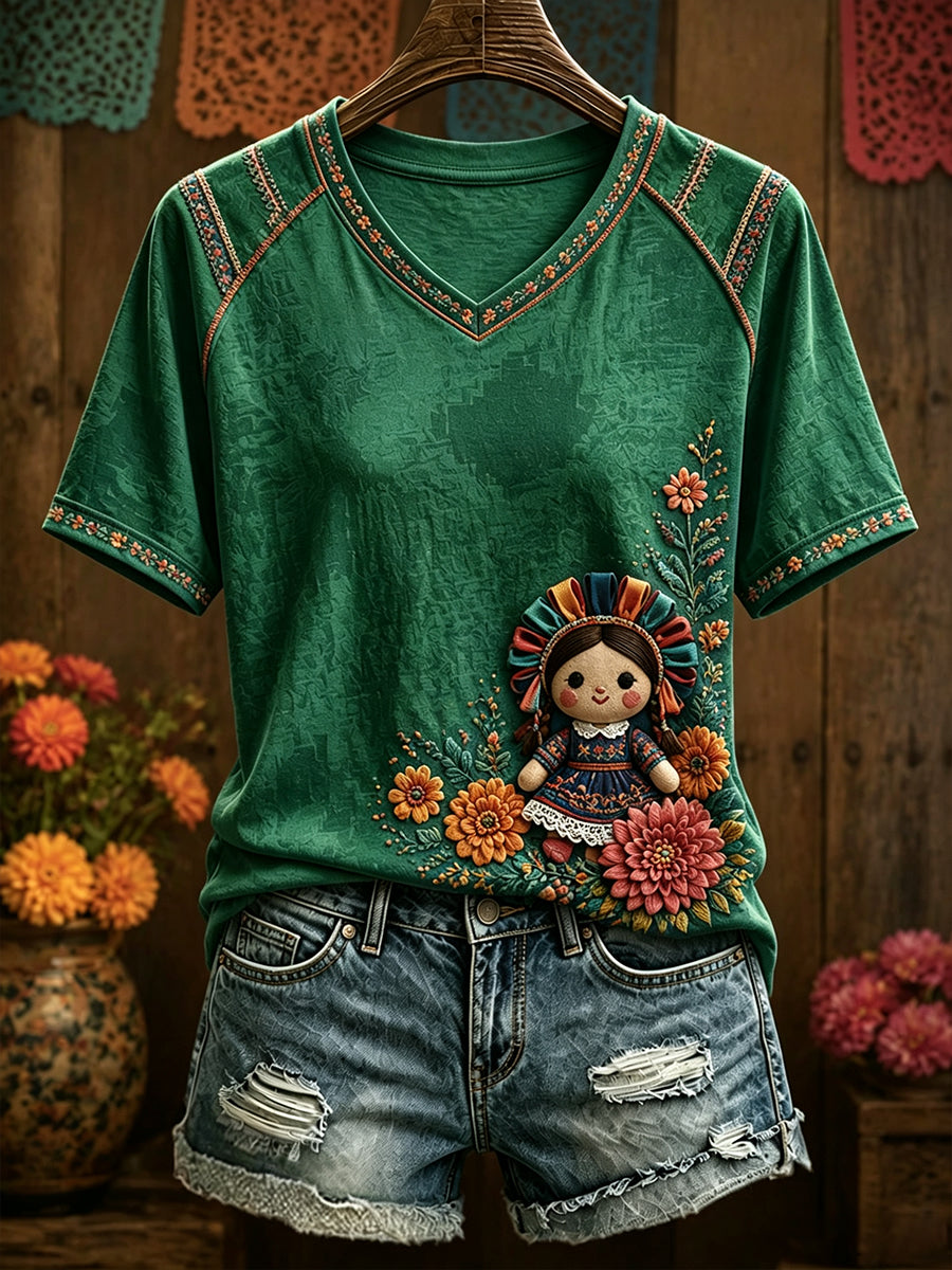 Camiseta estampada México Lele Doll Art para mujer