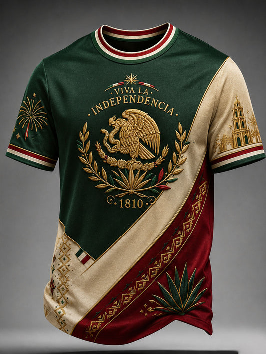 Camiseta casual con estampado del Día de la Independencia de México para hombre