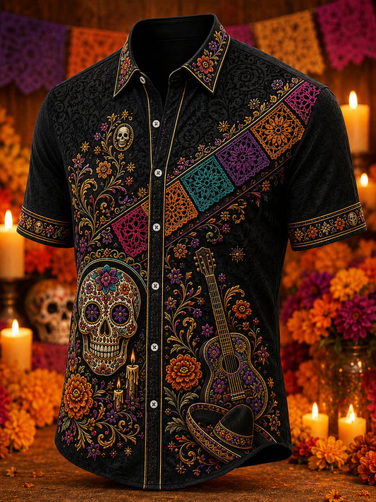 Camisa de manga corta con estampado de arte de México para hombre
