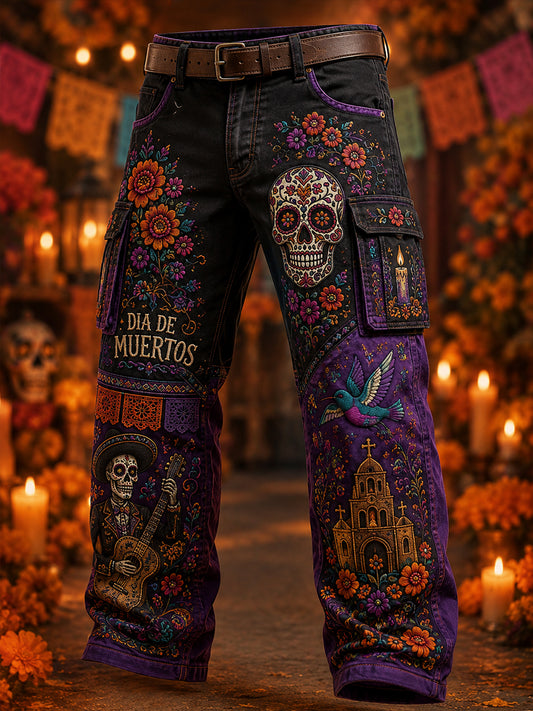 Pantalones de trabajo casual para hombres del Día de los Muertos de México