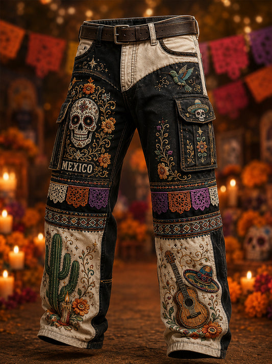 Pantalones de trabajo informales para hombres con diseño del Día de los Muertos de México