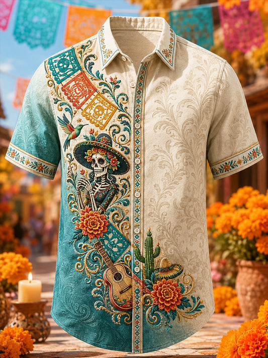 Camisa Hombre Mexico's Day of the DeadPrint Short-sleeved