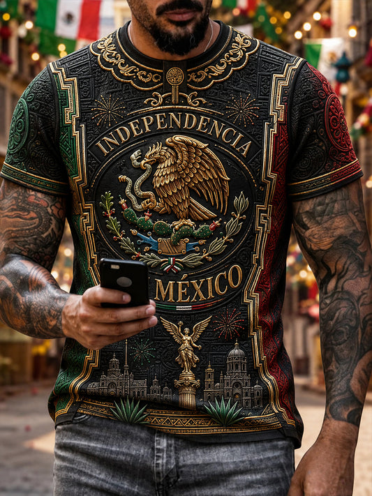 Camiseta de manga corta para el Día de la Independencia de México, para hombre