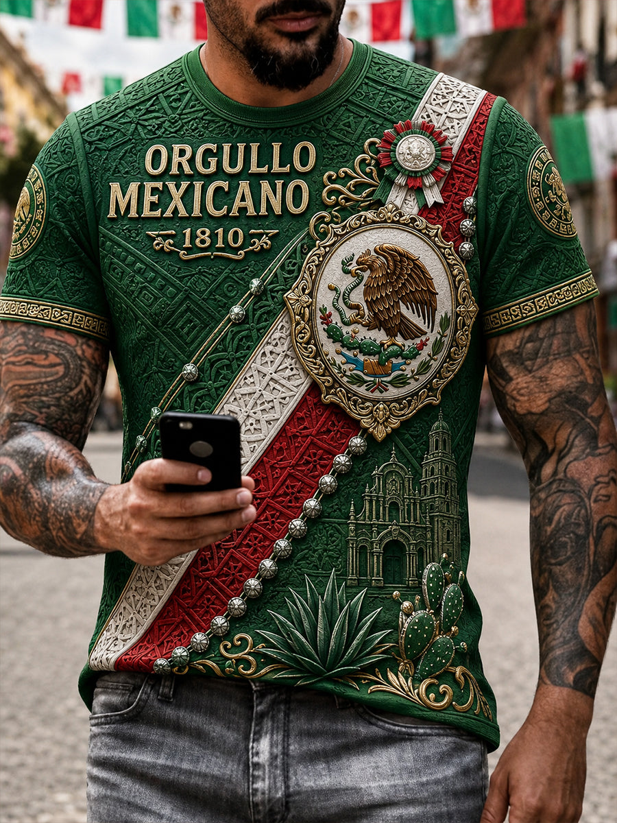 Camiseta de manga corta para el Día de la Independencia de México, para hombre