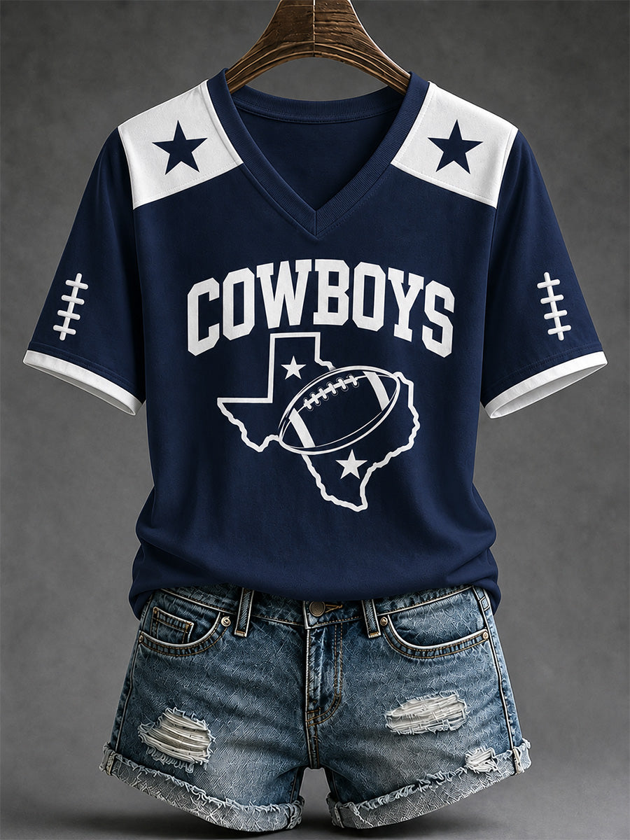 Regalo del día de partido de fútbol femenino para aficionados al fútbol, camiseta informal con cuello en V