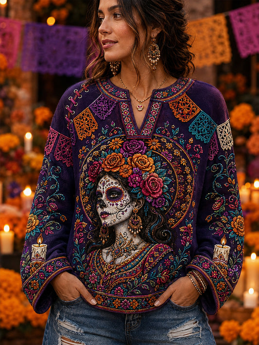 Camiseta de manga larga México Día de los Muertos para mujer