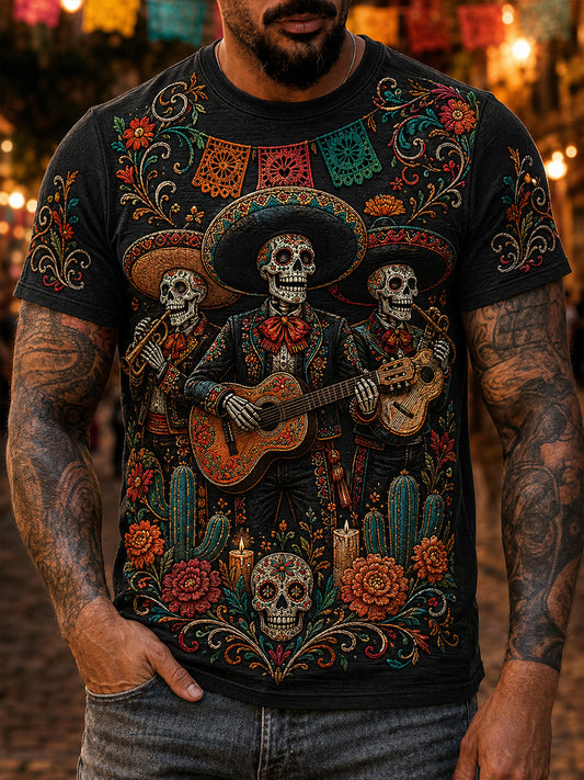 Camiseta de manga corta para hombre con diseño del Día de los Muertos de México