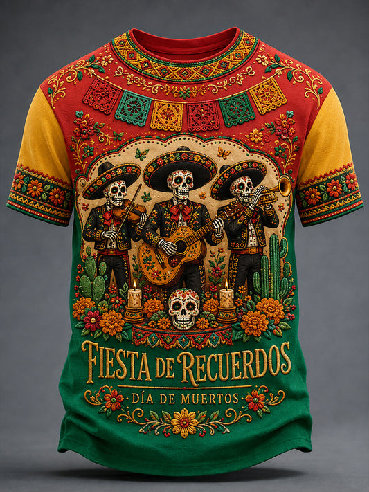 Camiseta de manga corta para hombre con diseño del Día de los Muertos de México