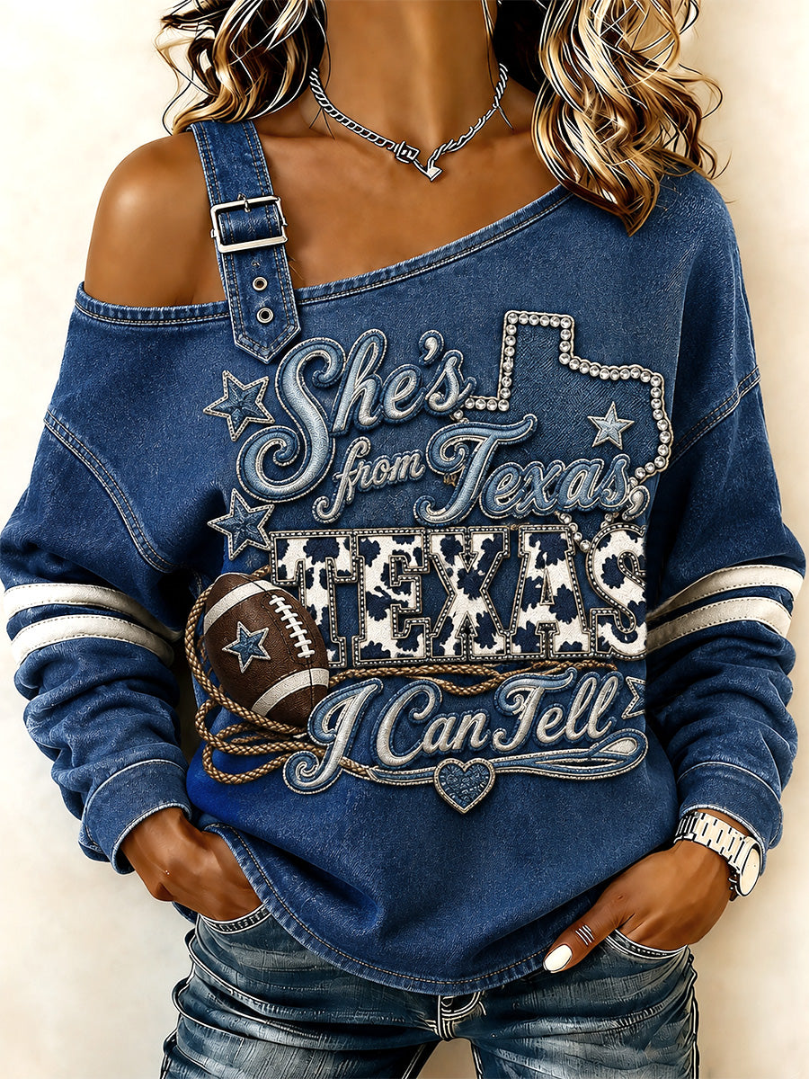Fútbol de las mujeres Gameday regalo para los aficionados al fútbol Casual Off-hombro sudadera
