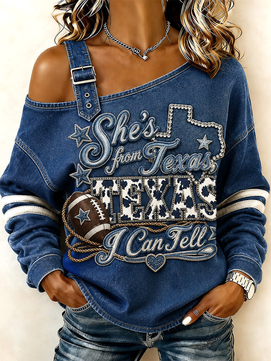 Fútbol de las mujeres Gameday regalo para los aficionados al fútbol Casual Off-hombro sudadera