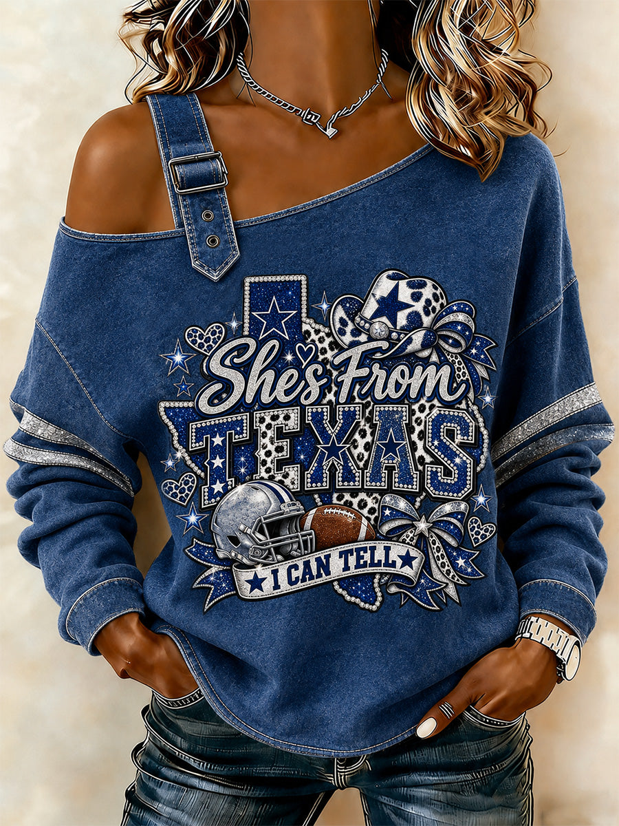 Regalo del día del partido de fútbol femenino para aficionados al fútbol, sudadera informal con hombros descubiertos