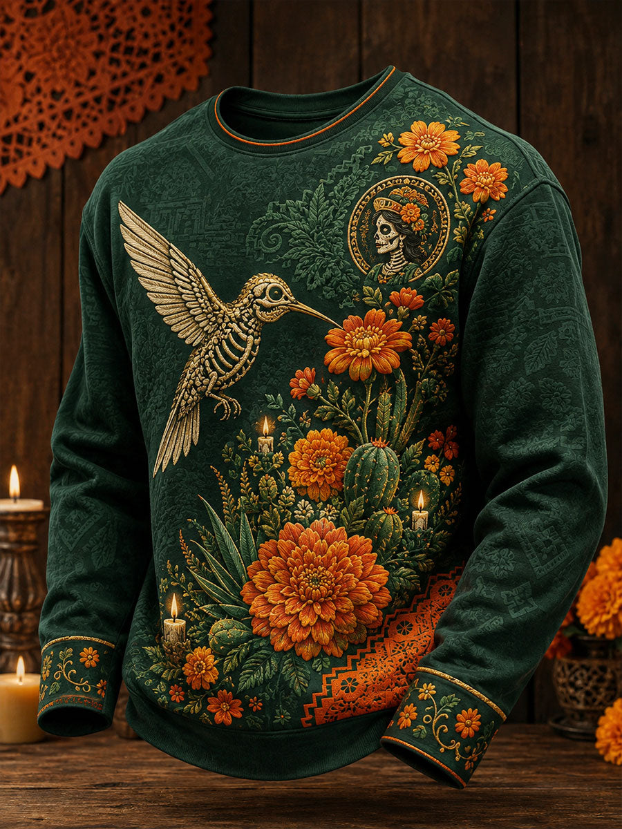 Sudadera estampada con diseño floral del Día de los Muertos mexicano para hombre