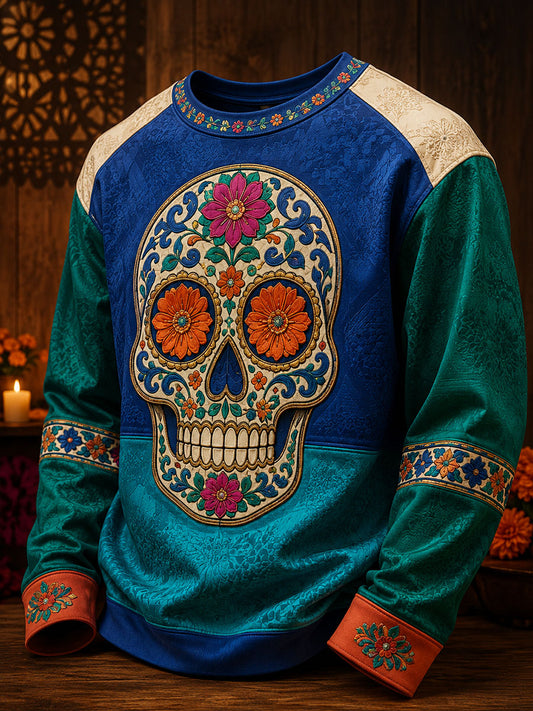 Sudadera estampada con diseño floral del Día de los Muertos mexicano para hombre
