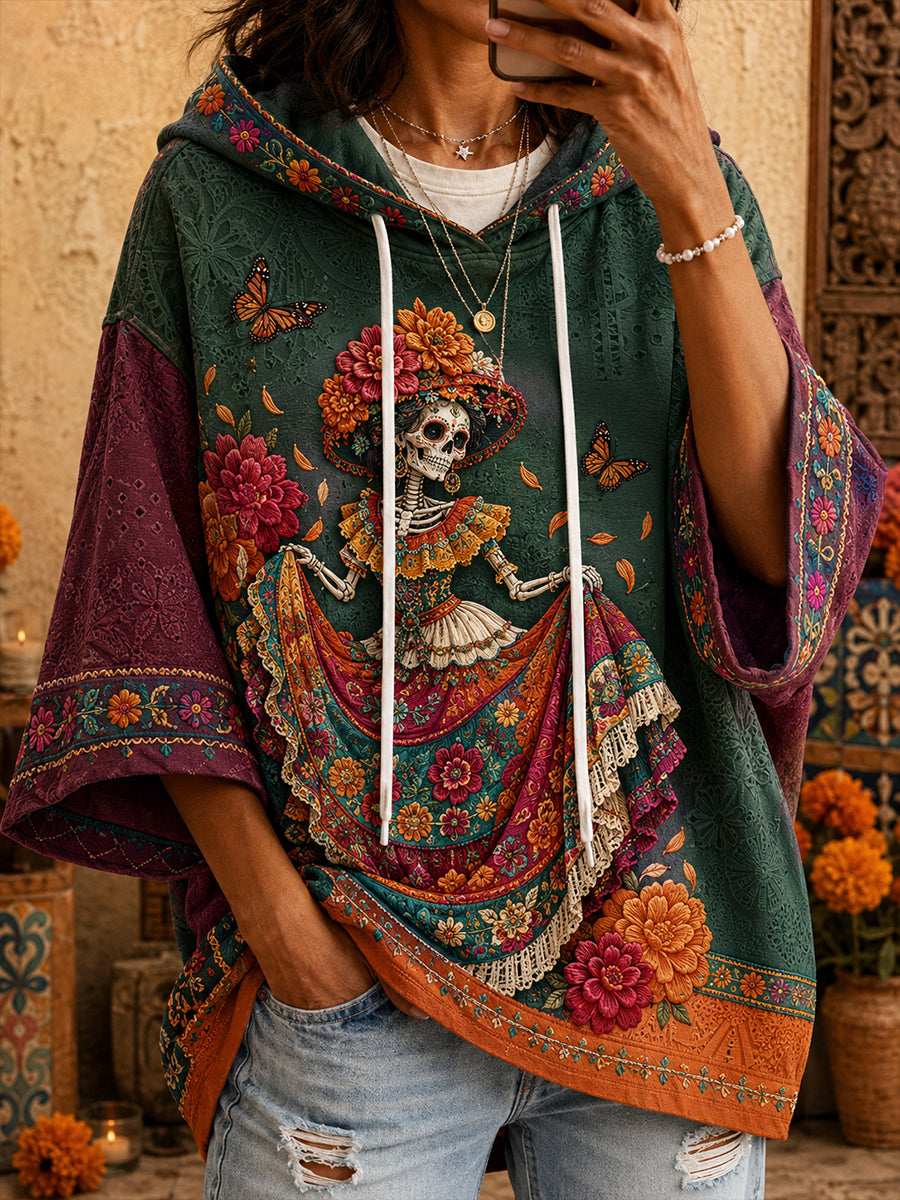 Día de México de las mujeres del arte floral muerto impreso con capucha