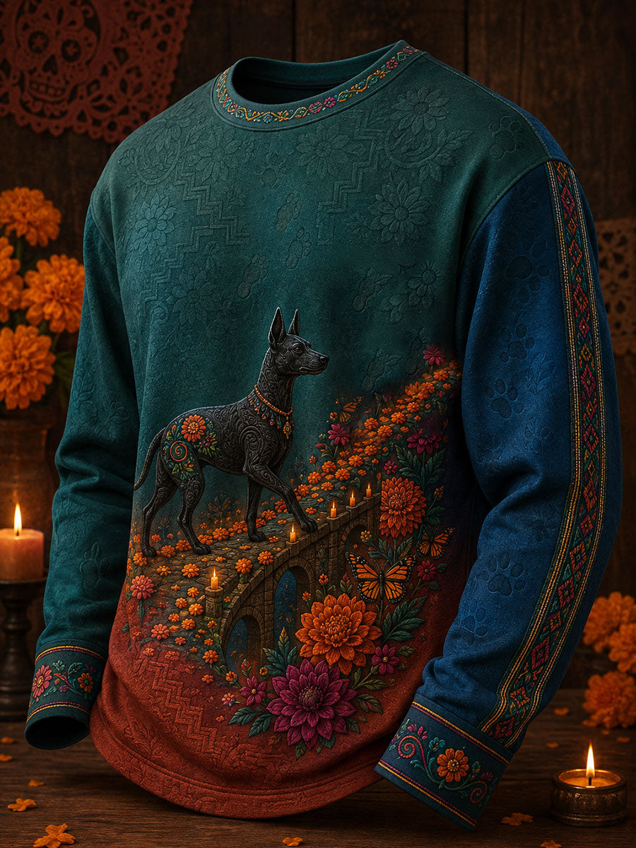 Sudadera estampada con diseño floral del Día de los Muertos mexicano para hombre