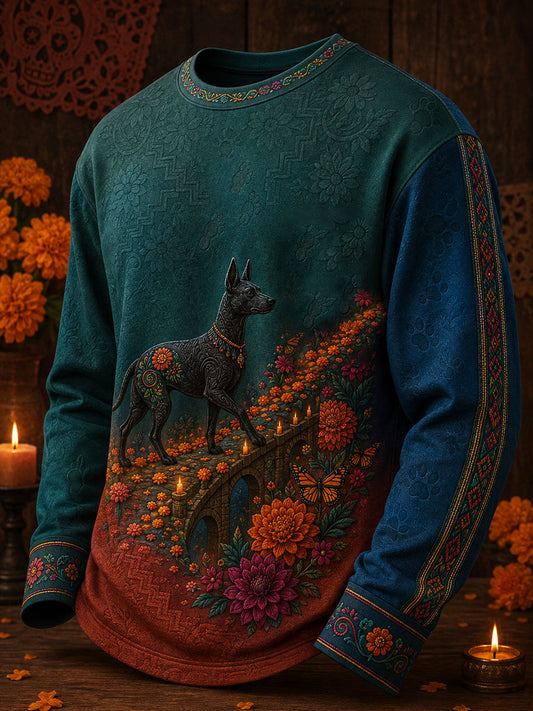 Sudadera estampada con diseño floral del Día de los Muertos mexicano para hombre