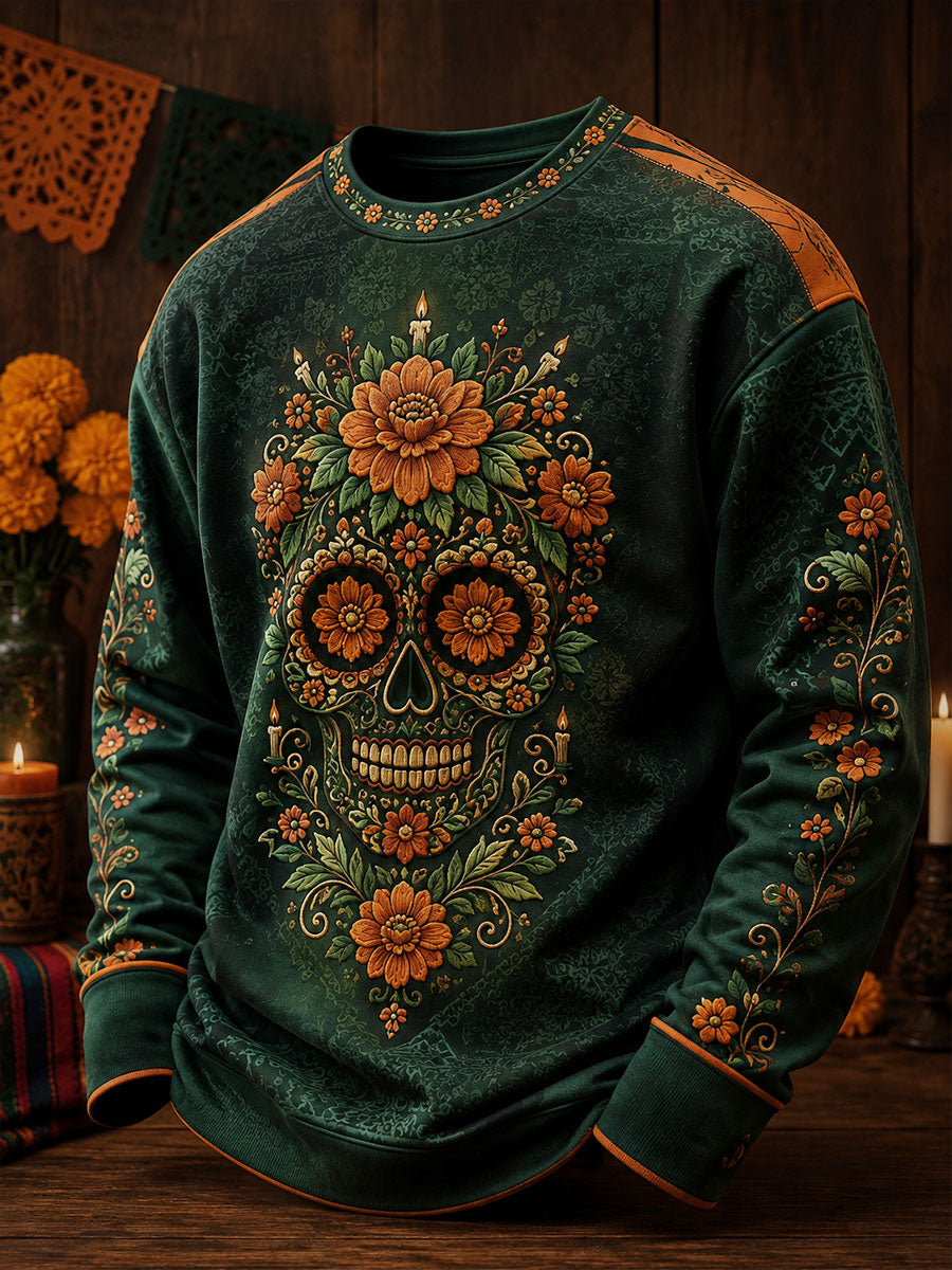 Día de México de los hombres del arte floral muerto impreso sudadera